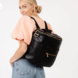 Fawn Design Black Leather Baby Bag with Gold Hardware